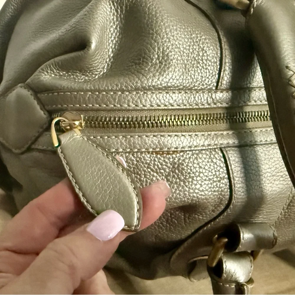 RARE Bally Large Platinum Metallic Leather Satchel Bag - Picture 9 of 11